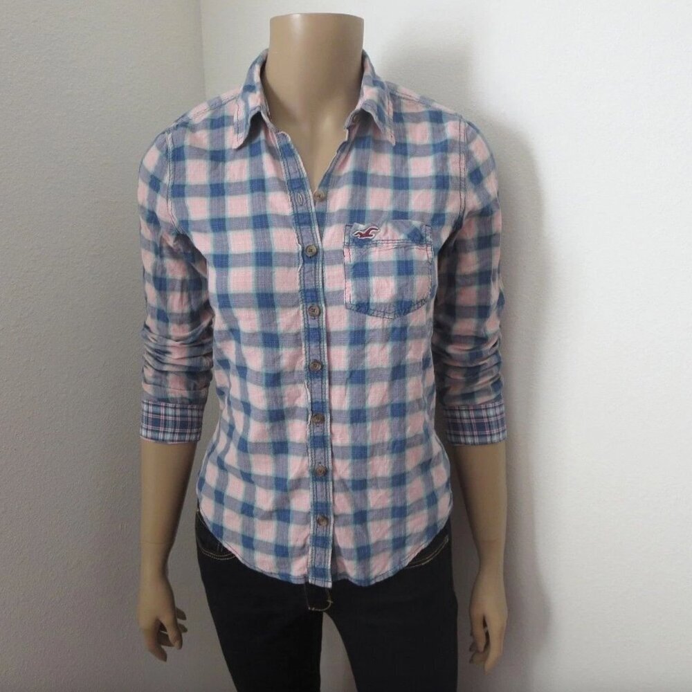 Hollister Womens Plaid Shirt Size XS Purple & Blue